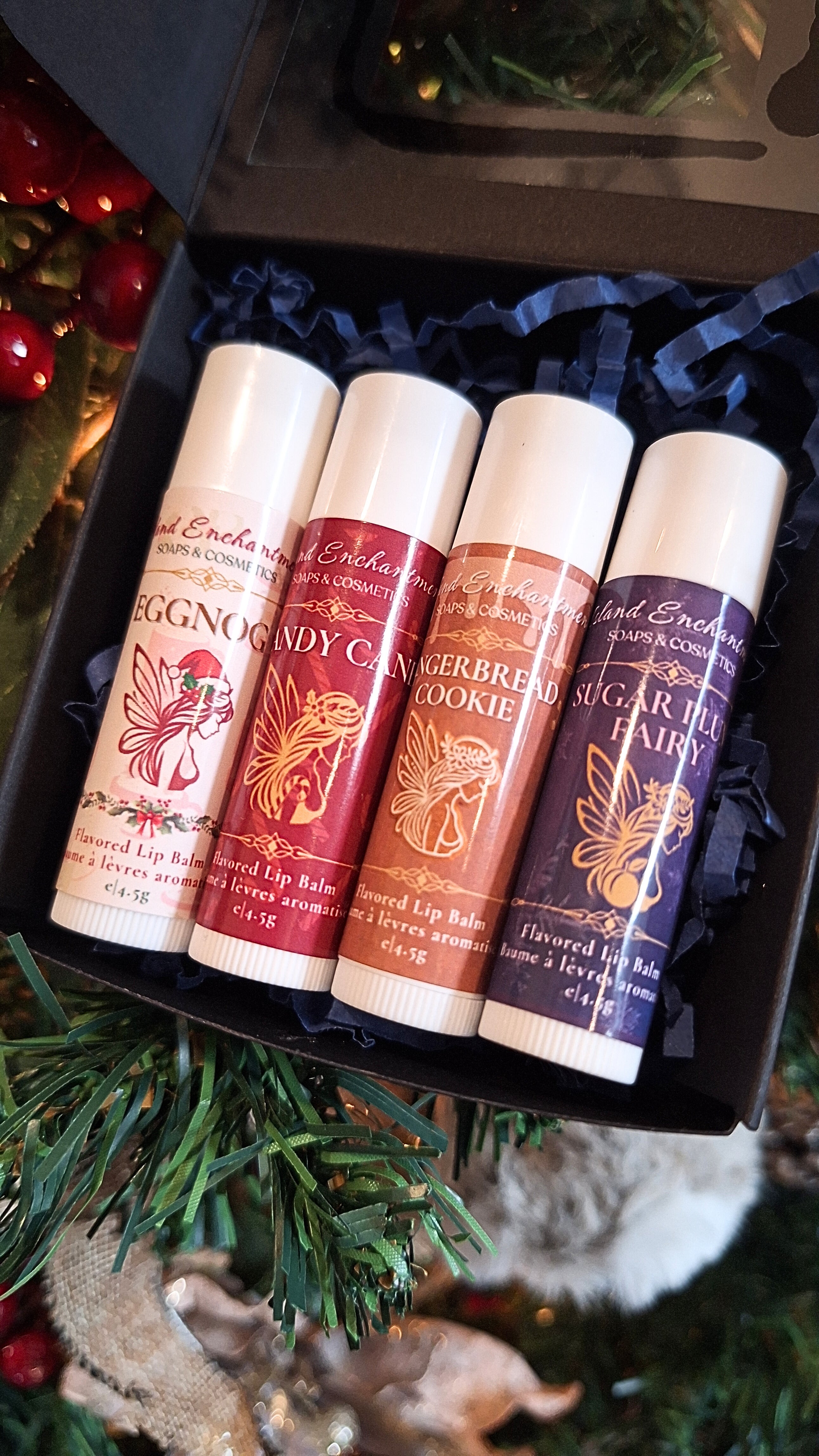 Boxed set of 4 holiday lip balms